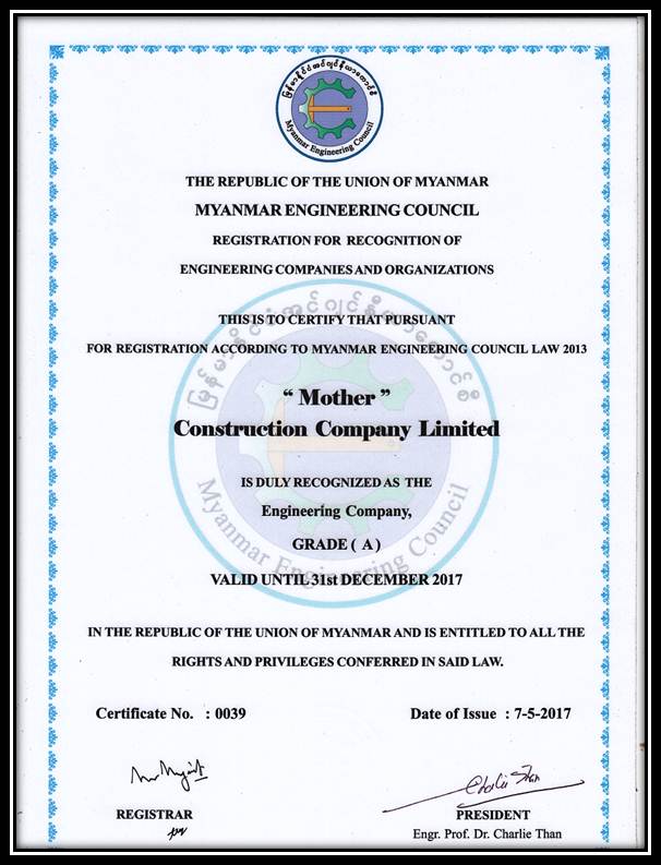 Mother Construction Company Limited of Certificate